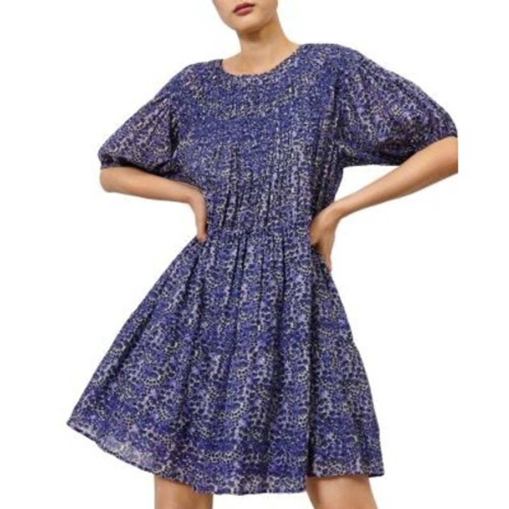 Ba&Sh‎ Floral Print Smocked Tiered Puff Sleeve Mini Dress Size 3 Large